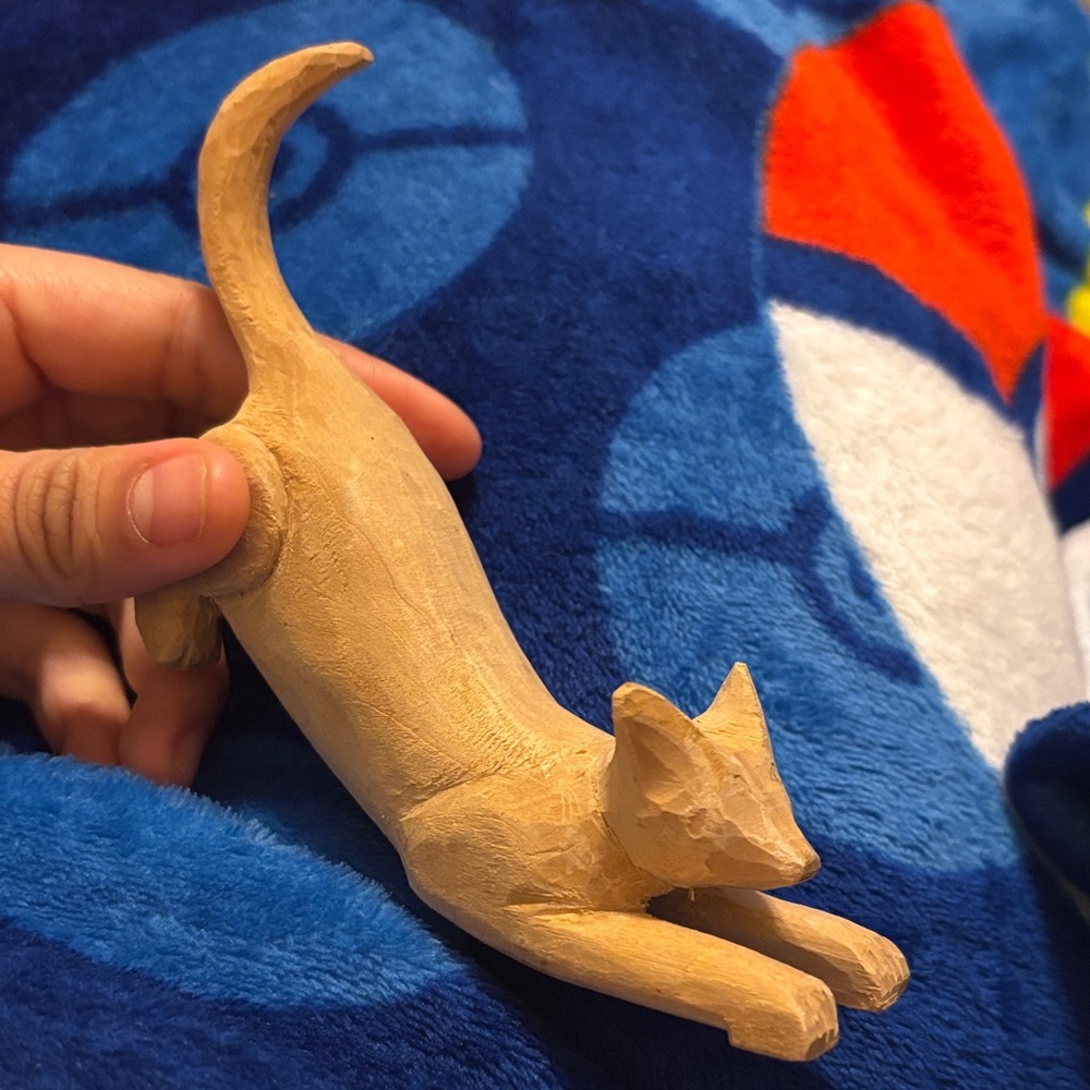 Handcrafted Tan Wooden Cat Figurine